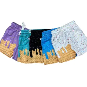 Baseball Waffle Blue Boy Shorts Trendy Edgy Ice Cream Milk Silk Kids Clothes Summer Sprinkles Casual Beachwear