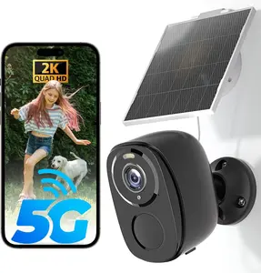 5G/2.4G solar wireless outdoor security cameras, 2K battery camera with solar panel, siren alarm, color night vision, two-way talk, waterproof, works with Alexa, no monthly fee, Wi‑Fi camera for outdoor surveillance
