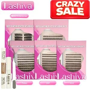 Lashiva Crazy Sale - DIY Lash Extension Kit Natural Look Soft Cluster Lashes with Bond & Tweezers, Waterproof & Long-Lasting, Salon High-Quality Materials