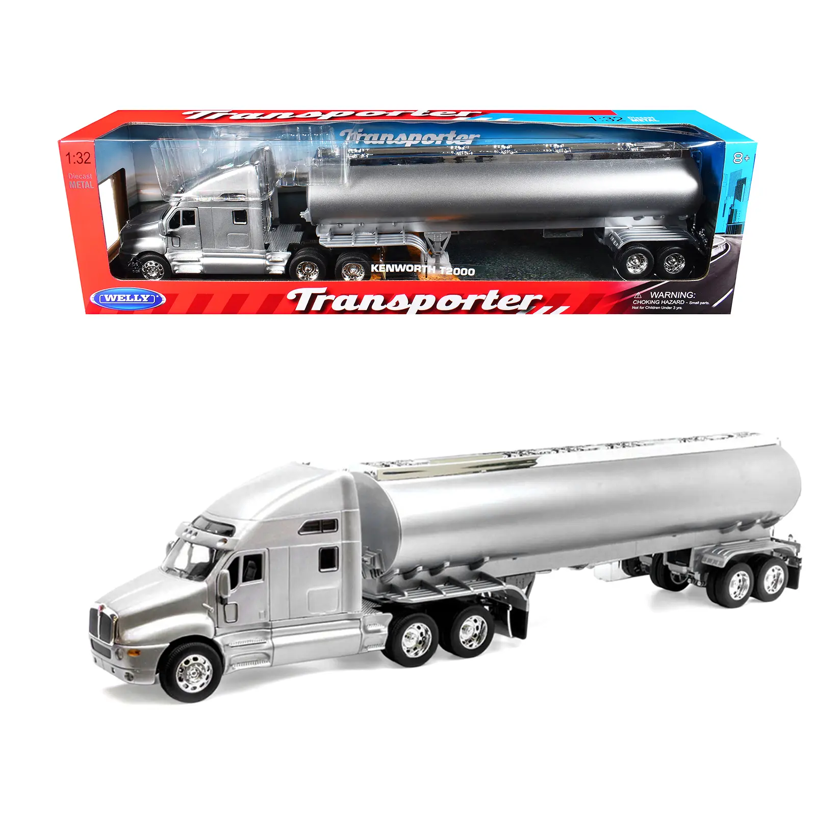 Kenworth T2000 Truck Silver Metallic with Silver Tanker Trailer "Transporter" Series 1/32 Diecast Model by Welly