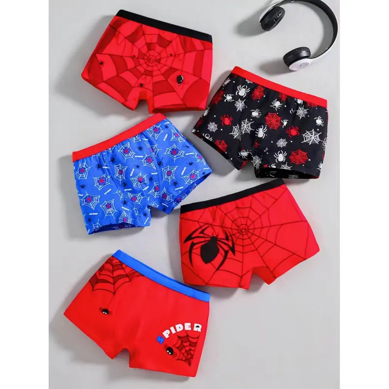 Boys' 4-Pack Cartoon Spider Graphic Boxer Briefs - Soft, All-Seasons Underwear for Daily Wear, Ages 4-10