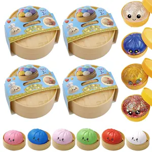 4-piece set of soft and bouncy dumpling gift box, soft and bouncy stress-relieving toys, colorful stress-relieving water and beach play balls, stress-relieving sensory toys, board game toys, unique gift, suitable for children and adults