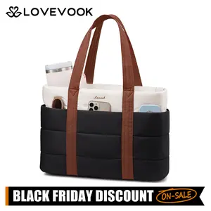 【New Year Gift】LOVEVOOK Puffer Tote Bag for Women,Large Multifunctional Work Laptop Bag,Lightweight Travel Shoulder Bag, Multi-pocket Compartment, with Elastic Water Bottle Pocket, Suitable for Multiple Scenarios,TikTokShopBlackFriday Christmas Gift Idea