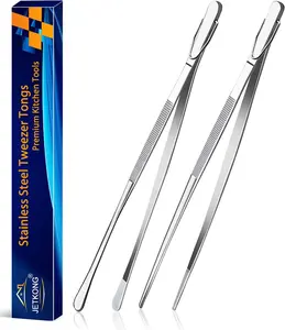 2 Pcs 12-Inch Kitchen Tweezers Fine Tweezer Tongs, Extra-Long Stainless Steel Cooking Tweezers (Silver) Barbecue Utensils Barbecue Accessories