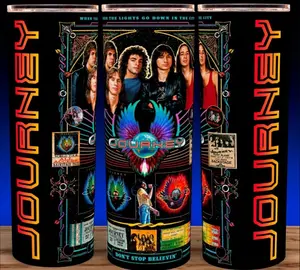 Journey 80s Band - Don't Stop Believing Cup Mug Tumbler 20oz with Slide Closure Lid & Reusable Straw Handmade Design Drinkware