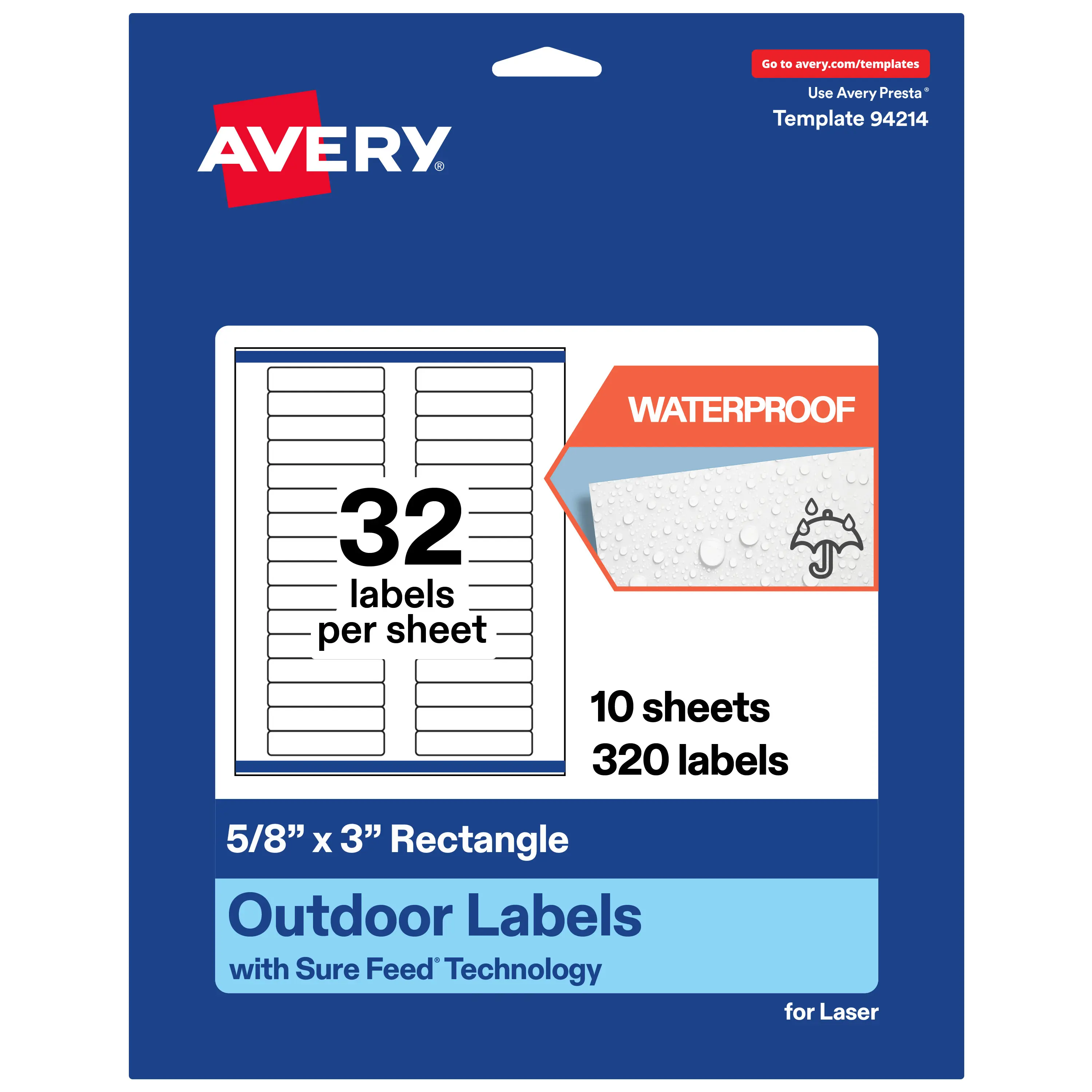 Avery Outdoor Waterproof Labels, 5/8" x 3" Rectangle