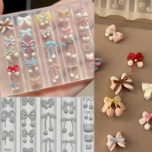 Nail Art Mold Plush Ball Bow Beaded Snowflake Chain Nail Jewelry DIY Transparent Silicone Mould, Decorative Manicure Tool Nail Art Tools