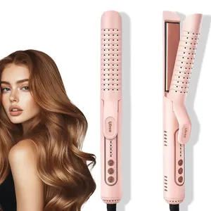 Curling Iron - 360° Airflow Styler Curling Iron 1 1/2 inch, Titanium Hair Straightener and Curler 2 in 1 for Women, for Lasting Curls, 4 Temps, Europe Travel 110V-240V