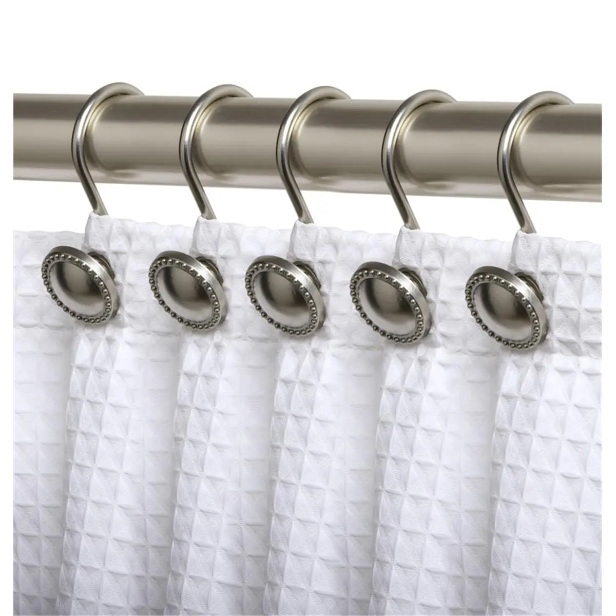 212 MAIN Rustproof Zinc Alloy Shower Curtain Hooks - 12-Piece Easy-Install Brushed Metal HK13BN Rings Set Pack, Oil Rubbed Bronze/Matte Black/Gold Rod-Compatible Bathroom Accessory Set for Shower Curtains, Brushed Nickel, Easy To Install