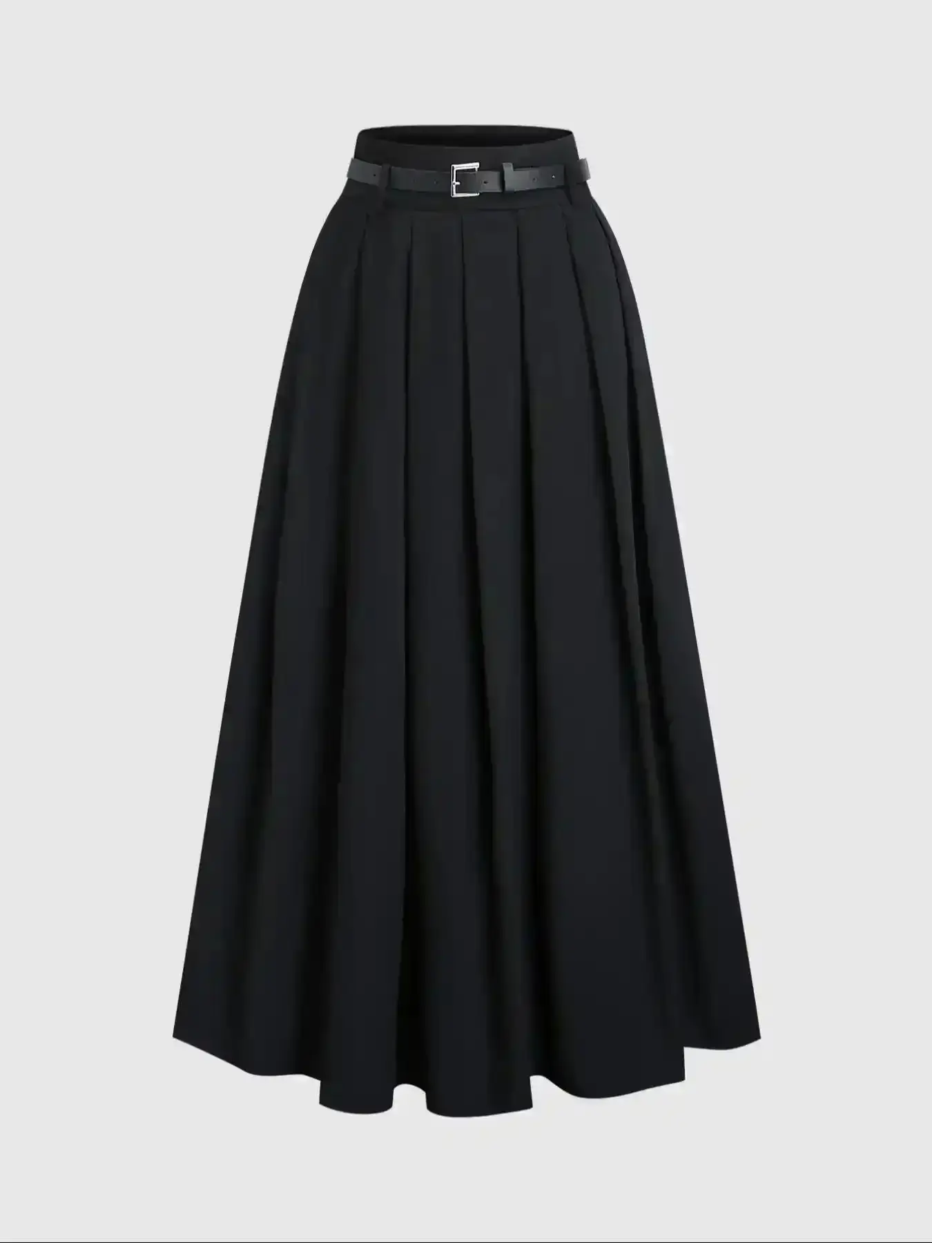Vintage Women's High Waist Long Pleated A-Line Woven Skirt Decorated Belt Trendy Chic Casual Business Attire Elegant Stylish Versatile Everyday Wear Piece Office, Coord Set, Fit Essential Wardrobe Piece Casual Everyday