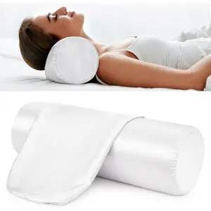 2 Pack 18x6 in White Silk Satin Neck Roll Pillow Cases, Neck Bolster Pillow Covers Round Neck Pillowcases for Hair Skin, Breathable Silky Pillowcases Satin Pillow Case for Cervical Pillow