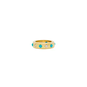 Jenna Blake Gypsy Band Ring with Turquoise and Diamonds