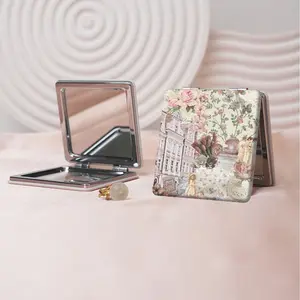 Vintage Floral Pattern Makeup Mirror, Portable Folding Makeup Mirror, Mini Handheld Makeup Mirror, Daily Holiday Birthday Gift