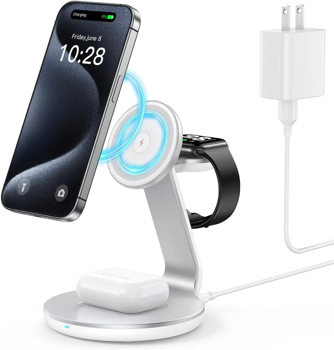 HERRBOL wireless charger 3 in 1 Compatible Magsafe ChargerWireless Charger Stand for iPhone 15-12 SeriesWireless Charging StationFor AirPods iWatch SeriesWireless ChargingHome Office Charging Stand