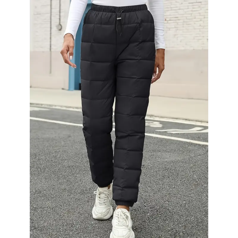 Women's Winter Windproof Ski Pants - Ultra-Light Warm Outdoor Snow Pants, Navy Blue Nylon Padded Trousers with Drawstring Waist for Sports & Cold Weather
