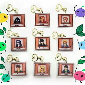 Stardew Valley Double Sided Keychain Charm Krobus, Sebastian, Sam, Abigail, Shane, Elliot, Leah, Haley, and Alex