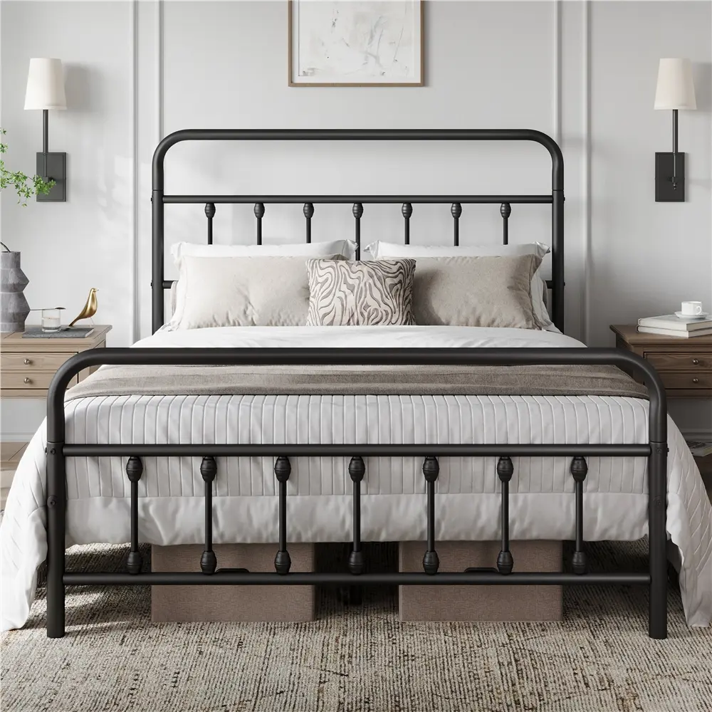 【Heavy Duty】Yaheetech Metal Bed Frame with High Headboard and Footboard, Twin/Full/Queen/King Sizes, Vintage Industrial Style, Under Bed Storage