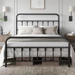 【Heavy Duty】Yaheetech Metal Bed Frame with High Headboard and Footboard, Twin/Full/Queen/King Sizes, Vintage Industrial Style, Under Bed Storage