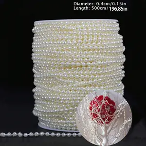 196.85in/4mm/6mm Fashion Ornament Crafts Faux White Pearl Beads Garland, Decorative Pearls, White Pearl Strands Spool Pearl String Bead Roll Garland For Wedding Party Birthday Jewelry Accessories, Diy Jewelry Decoration