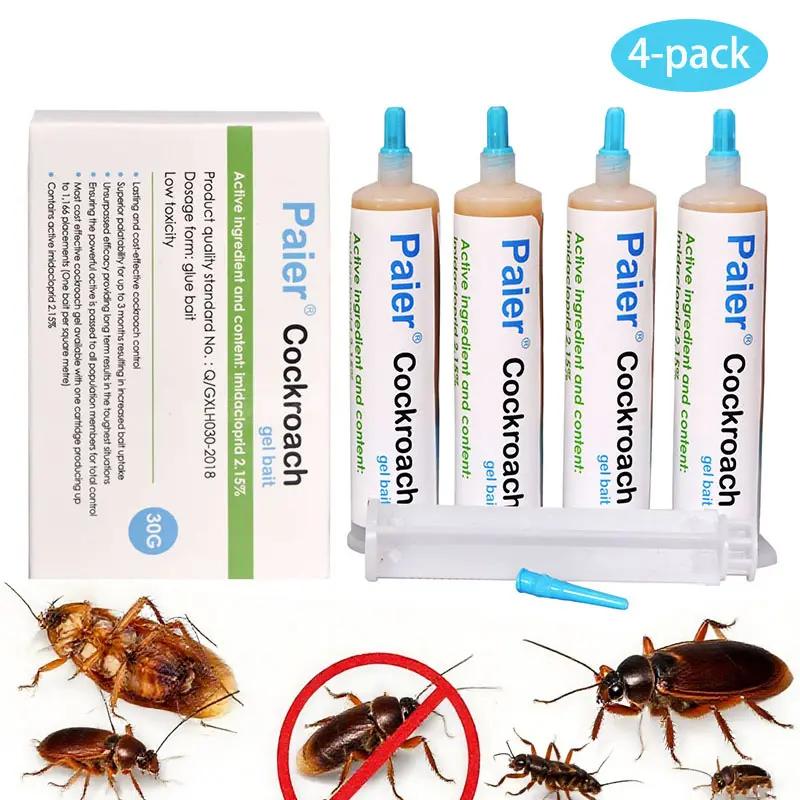 Paier Indoor Cockroach Killer 4-Pack 30g per Tube with 1 Dropper & 2 Nozzles for German Cockroach Control Indoor & Outdoor Use