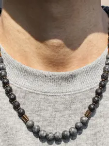 Men's New Trendy Beaded Necklace, Fashion Necklace, Summer Glitter Stone Volcanic Rock Pendant, Banded Long Chain, Vacation Style Jewelry