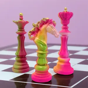 Neon Dream Chess Pieces, Gold Foil Accents, Barbie Swirl Pattern, Y2K Retro Futuristic Aesthetic, Custom Home Decor Art Gift