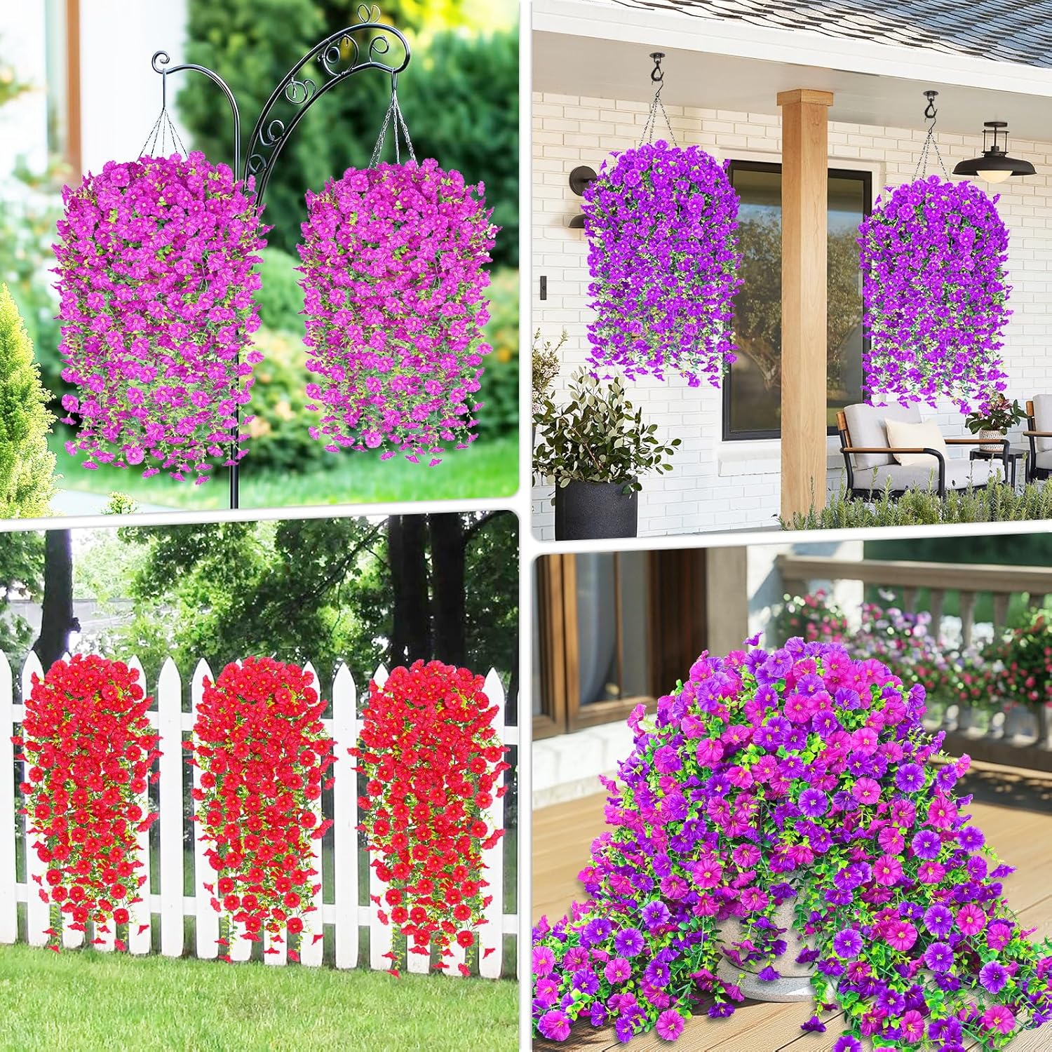 Artificial Hanging Flowers for Outdoors, Fake Hanging Plants Flowers for Outdoor Spring Summer Decoration,UV Resistant Artificial Hanging Flowers for Home Porch Patio Garden Decor
