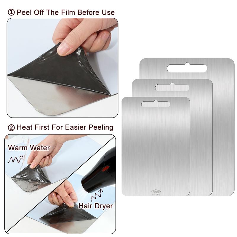 3PCS Stainless Steel Cutting Board Set S+M+L Sizes Food-Grade Metal Chopping Boards for Meat Vegetables & Ultrathin & Durable, Portable & Rust-Resistant Easy to Clean More Edge-Smoothing Kitchen Tools - Kitchenware