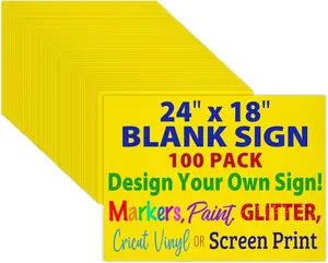 100 Yellow 18x24 inch Corrugated Plastic Yard Signs, 4mm Durable Waterproof, Easy to Cut, Ideal for DIY Projects & Outdoor Signage