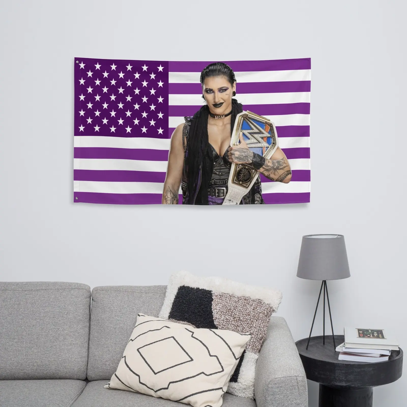 Rhea Ripley Purple American Flag - Mixed Martial Arts WWE Champion College Dorm Tapestry, WWE Wall Decor, Fitness Wall Art, WWEFlag, Trending Flag.