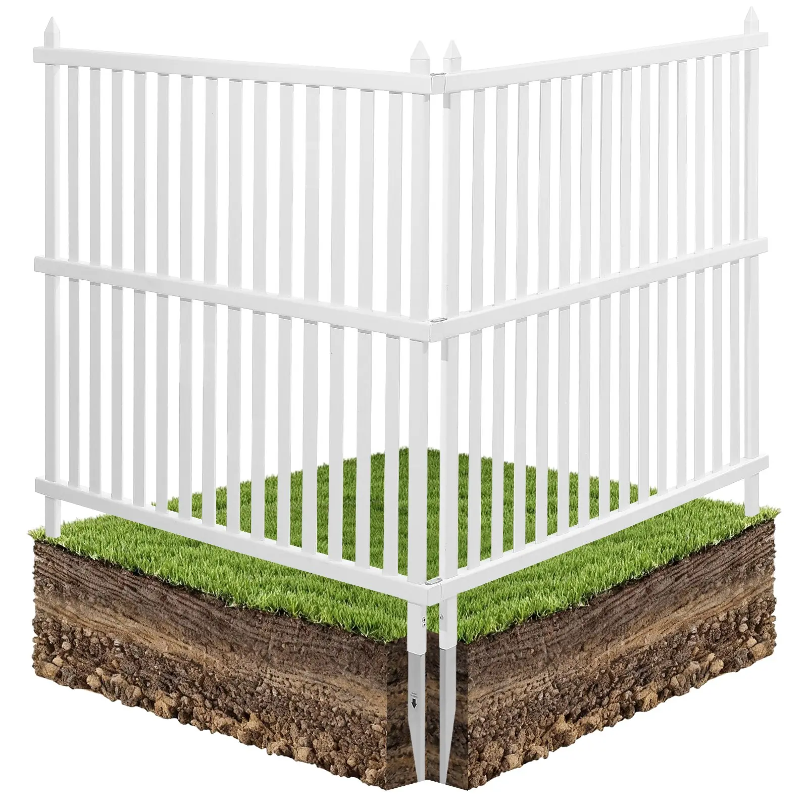 【Summerfinds】White 2-Panel Outdoor Lattice Privacy Screen, 48x48 in Weatherproof Water-Resistant Strip Vinyl Fence with 19.7 in Metal Galvanized Ground Stakes, Ventilation Privacy Wall for Backyard Enclosure (21.7 Lbs/9.85 Kg)