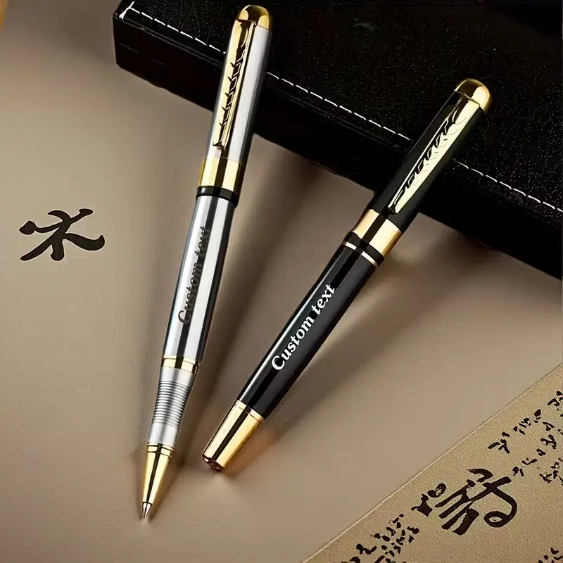Retractable Personalized Metal Body Ballpoint Pen Gift Set - 1-Click Mechanism, 2 Spare Refills, 0.5mm Fine Black Ink, Smooth Write, Laser-Engraved Logo Text, Elegant Box - Corporate, Wedding Presents