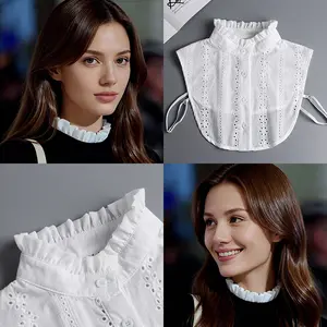 Women's White Minimalist Detachable Collar Cotton Blouse, Standing Collar Loose Fit, Soft Texture, Ideal for Office Commute and Daily Wear