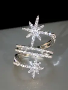 Elegant Artificial Zircon Decorated Ring, Sparkling Zircon Inlay, Fashion Accessories for Women & Girls, Trendy All-match & Exquisite Jewelry for Birthday Gift