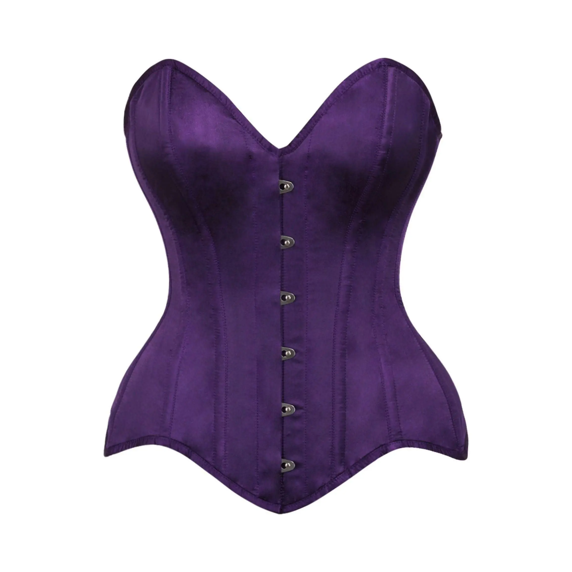 Top Drawer Dark Purple Satin Steel Boned Overbust Corset