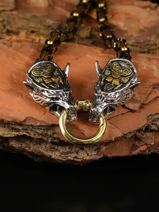 Vintage Wolf Head Bracelet, Stainless Steel Hand Chain, Casual Animal Pattern, Unisex Jewelry, Party Accessory, Gift Idea