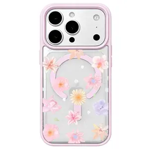 Aesthetic Floral MagSafe Case for iPhone 17 16 15 14 Pro Max Air 13 12 11 Plus Blue Lily Flower Pattern Clear Phone Cover Shockproof Plastic Camera Protection Trendy Smartphone Casing Gift for Her wildflower MKCX260423008