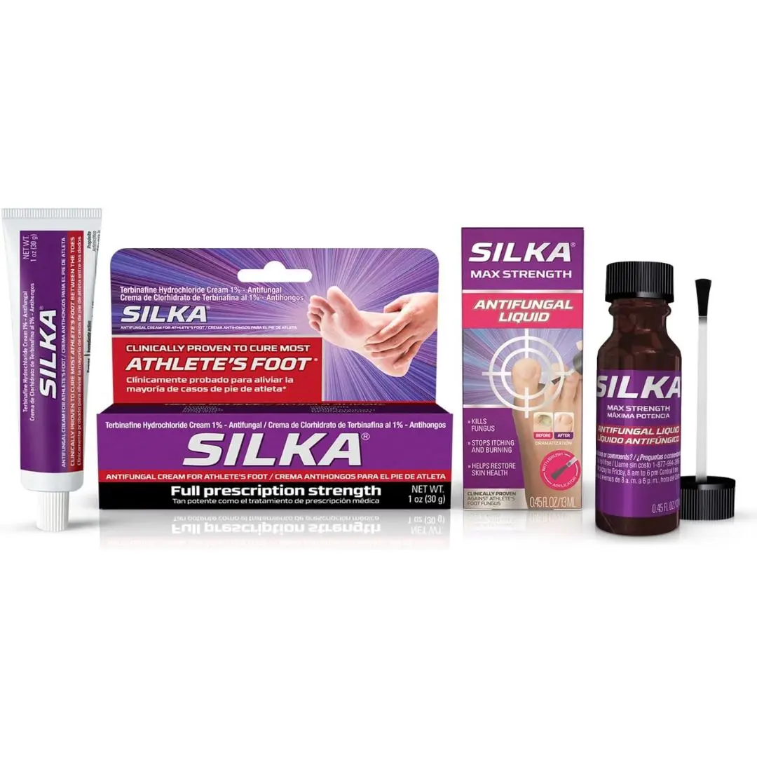 Silka Max Strength Antifungal Liquid & Cream Set - Fungal Infection Relief for Toenail Fungus, Anti-Itch Athlete's Foot, Ringworm, Burning, Itching - 18 Months Supply for All Ages Bundle