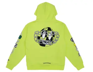 Men's Chrome Hearts x Matty Boy Chain Logo Long Sleeve Pullover Hooded Sweatshirt - Vibrant Green Multi, Casual Fashion, Color Contrast, All-Season Menswear Top, Multi-Size