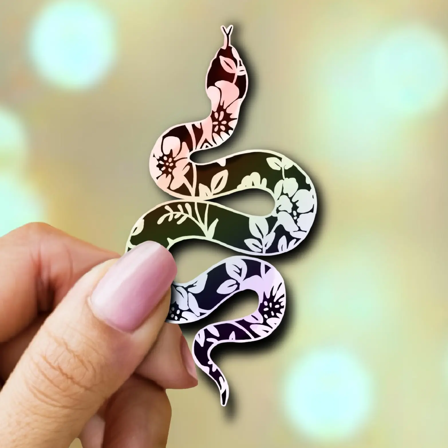 Holographic Floral Snake Sticker