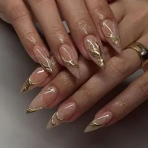 Short Almond Fake Nail, 24pcs Glossy Finish False Nail with Nail File & Tape, Press on Fake Nail for Women & Girls, Christmas Gift