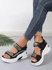Women's Fashionable Plain Color Wedge Sandals, Platform Strap Sandals, Casual Comfortable Non-slip Sandals for Summer, Female All-match Round Toe Sandals for Daily Wear, Walking Shoes