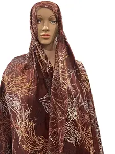 Cotton Khimar Midium Brown with White Branches Design Soft Breathable Hijab for Women Comfortable Everyday Wear