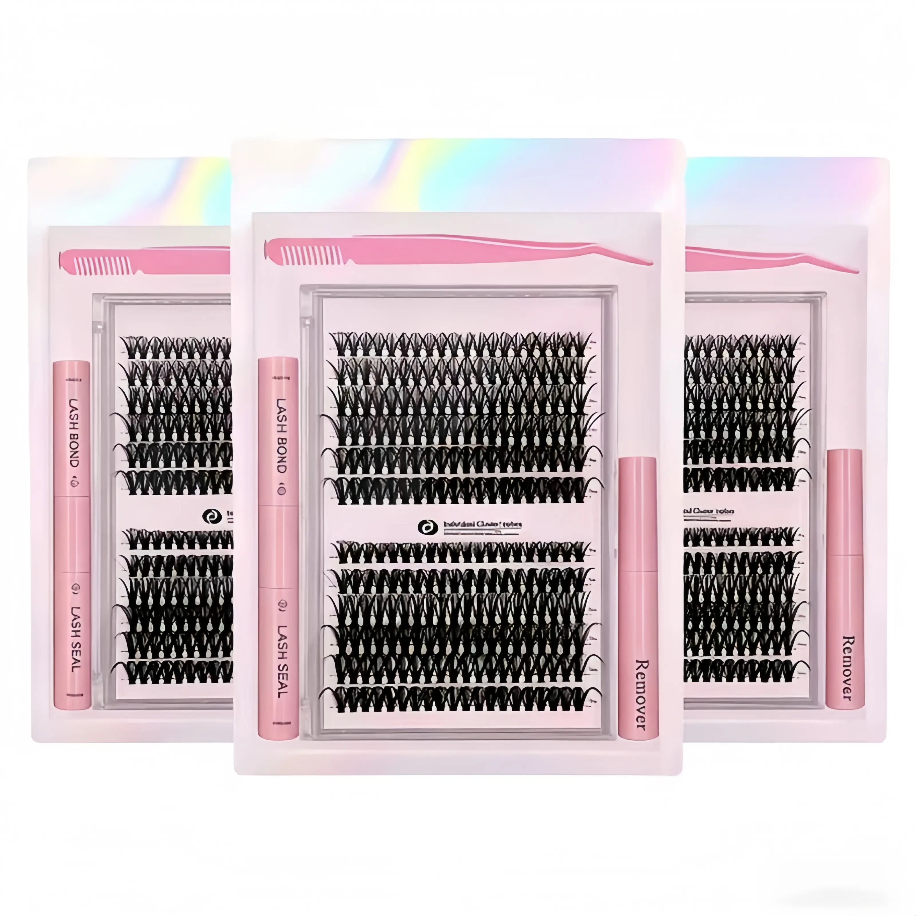 Women's TikTok-Recommended Mixed-Length Personalized False Eyelash Extension Kit with Flawless Natural Look, Cosmetic Adhesive, Sealant, Remover, Tweezers, Eyelash Curler – Professional Eye Makeup Accessories