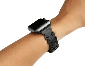 Black Laser Cut Lace Leather Watch Band