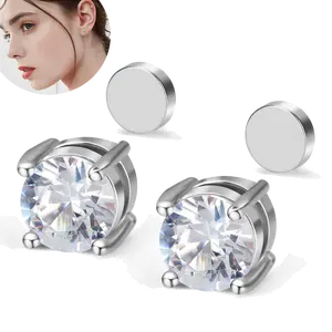 1/2 Pairs Stainless Steel Magnetic Stud Earrings for Women Men Clip on Earring Magnetic Earring Unisex Non Piercing CZ Magnet Studs Diamond Earrings