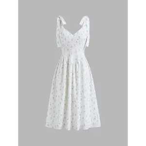 Cider Cotton Sweetheart Neckline Floral Ruffle Midi Dress