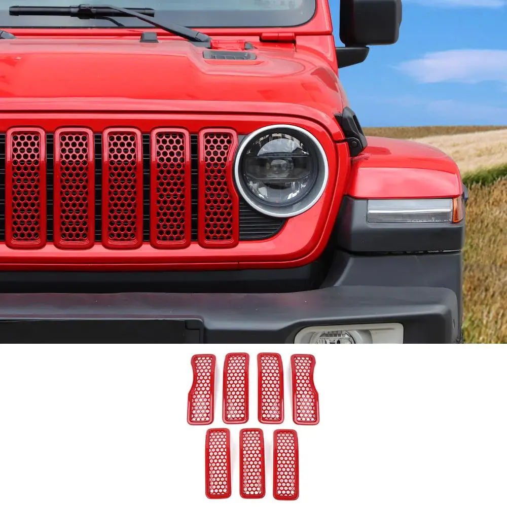 Front Honeycomb Mesh Grille Inserts Trim with Double-Sided Tape for 2024+ Jeep Wrangler JL-Gladiator JT Series, DIY Install Grid, Car Exterior Body Kit Accessories, Vehicle Upgrade Part