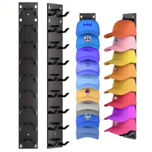 Hat Rack Storage - Stable Baseball Cap Display Shelf with Strong Adhesive Wall Hanging Hooks Holds 9/18 Caps for Wardrobe Door & Bedroom Black Hanger