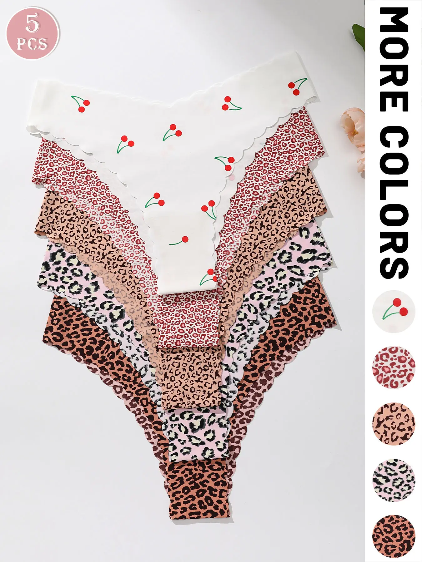 5 pieces women's seamless briefs wavy waist design women's briefs are comfortable and soft and breathable, women's underwear panties can be worn on a daily basis Print